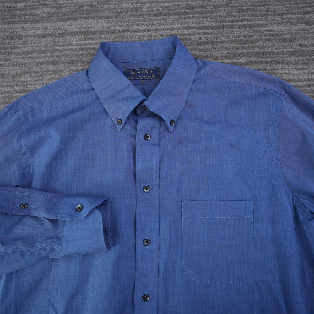 Tom‎ James Dress Shirt Royal Classic Men Blue Button Down Hand Tailored XL